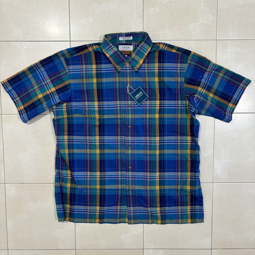 Vintage Deadstock Arrow Sport Button Shirt Plaid Rockabilly Rodeo Cowboy NWT 90s